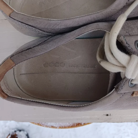 ECCO Soft 7 Shoes Women's 38 EU  US 8/8.5  Leather Sneakers Lace Up Beige - Picture 6 of 8